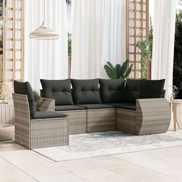 VidaXL Polyrattan Kerti Ülőgarnitúra - 5 részes, Világosszürke