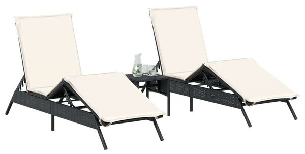 VidaXL Napozóágy - 2 db - Fekete Polyrattan - Párnával