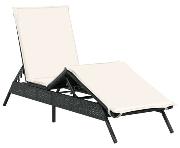 VidaXL Napozóágy - 2 db - Fekete Polyrattan - Párnával