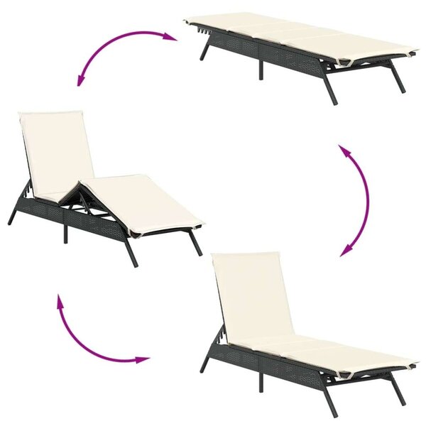 VidaXL Napozóágy - 2 db - Fekete Polyrattan - Párnával