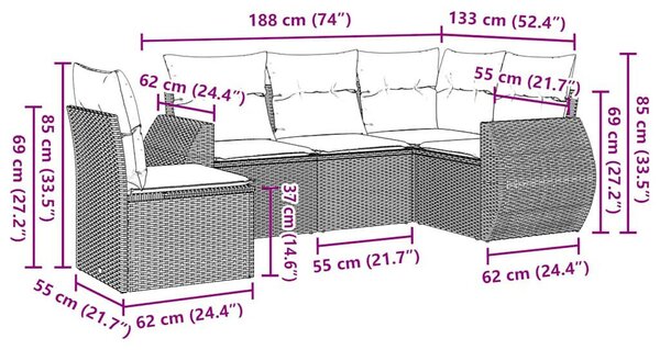 VidaXL Polyrattan Kerti Ülőgarnitúra - 5 részes, Világosszürke