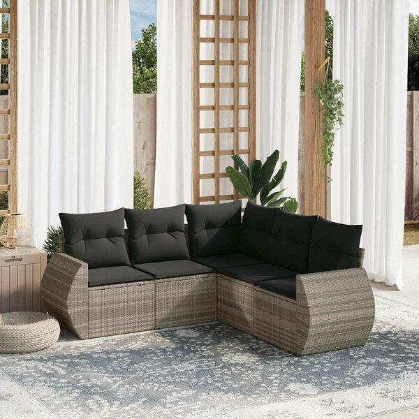 VidaXL Polyrattan Kerti Ülőgarnitúra - 5 részes - Világosszürke