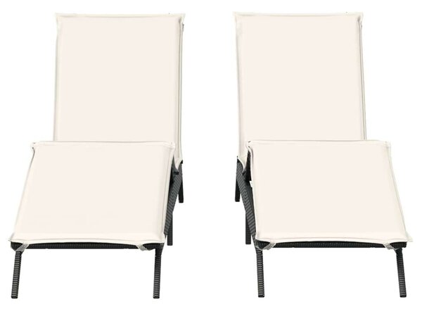 VidaXL Napozóágy - 2 db - Fekete Polyrattan - Párnával