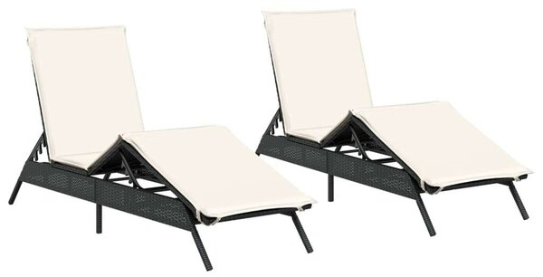 VidaXL Napozóágy - 2 db - Fekete Polyrattan - Párnával