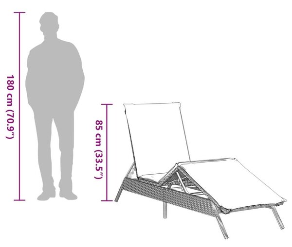 VidaXL Napozóágy - 2 db - Fekete Polyrattan - Párnával
