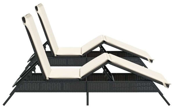 VidaXL Napozóágy - 2 db - Fekete Polyrattan - Párnával
