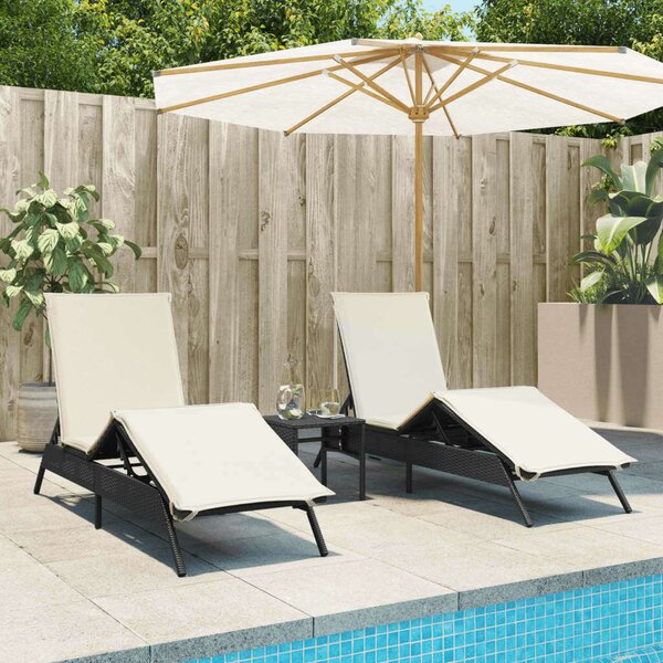 VidaXL Napozóágy - 2 db - Fekete Polyrattan - Párnával