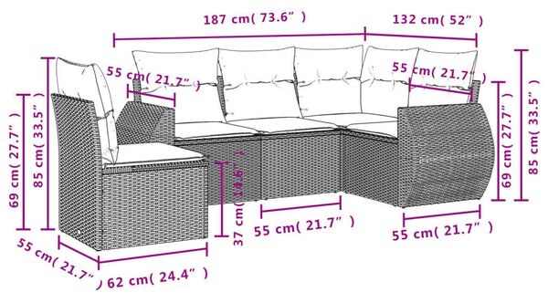 VidaXL Polyrattan Kerti Ülőgarnitúra - 5 részes, Világosszürke