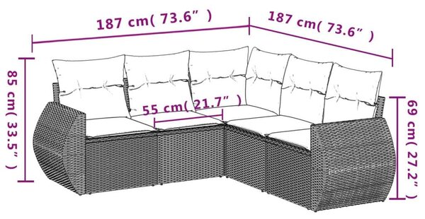 VidaXL Polyrattan Kerti Ülőgarnitúra - 5 részes - Világosszürke