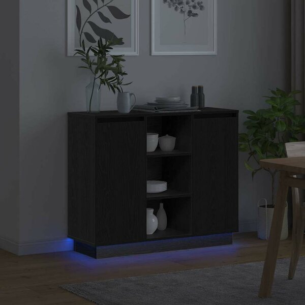 VidaXL LED tálaló Fekete tölgy 90 x 32 x 75 cm Szerelt Fa