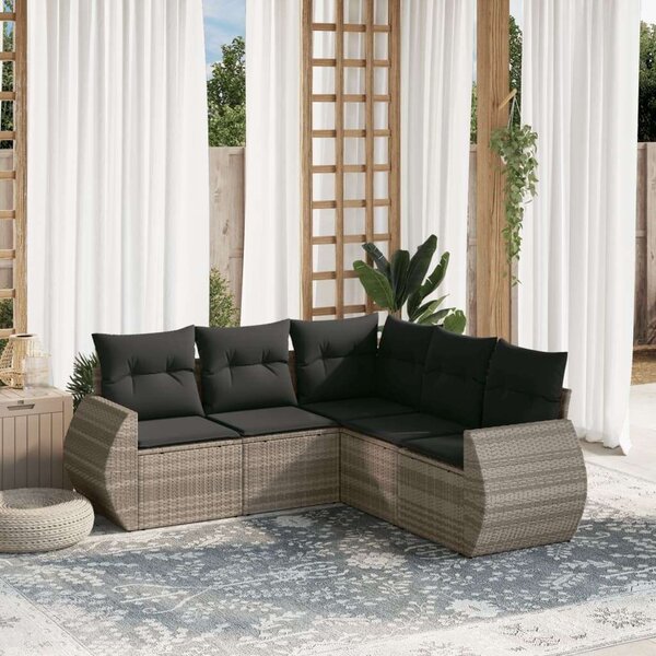VidaXL Polyrattan Kerti Ülőgarnitúra - 5 részes - Világosszürke