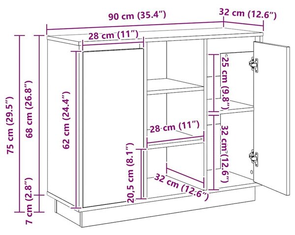 VidaXL LED tálaló Füstölt tölgy 90 x 32 x 75 cm Szerelt Fa