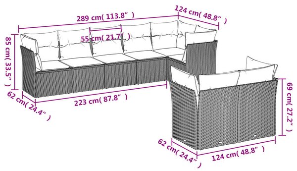 VidaXL 8 részes Kerti Ülőgarnitúra - Fekete Polyrattan