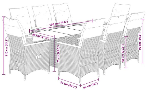 VidaXL 8 Személyes Polyrattan Kerti Bútor