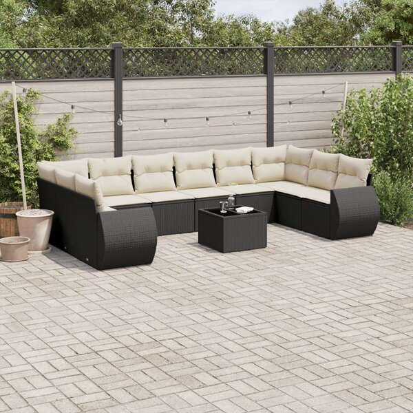 Polyrattan Kerti Ülőgarnitúra - 11 részes - Fekete