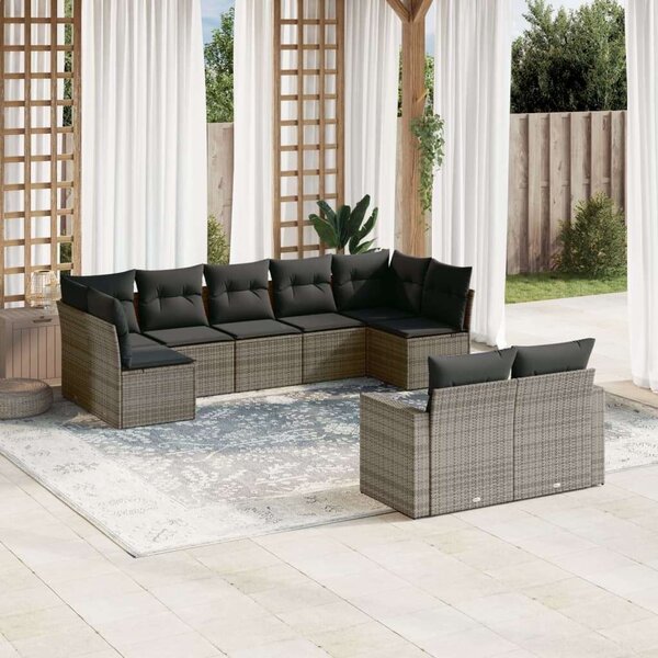 VidaXL 9-részes szürke polyrattan kerti ülőgarnitúra párnákkal