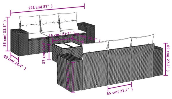 VidaXL Polyrattan Kerti Ülőgarnitúra - 7 részes - Szürke