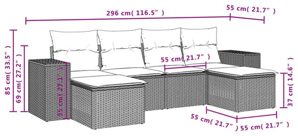 VidaXL 6 részes bézs polyrattan kerti ülőgarnitúra párnával