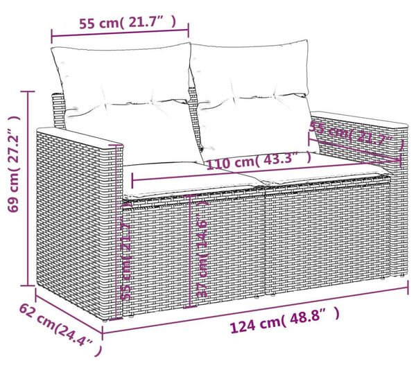 VidaXL 10 részes szürke polyrattan kerti ülőgarnitúra párnákkal