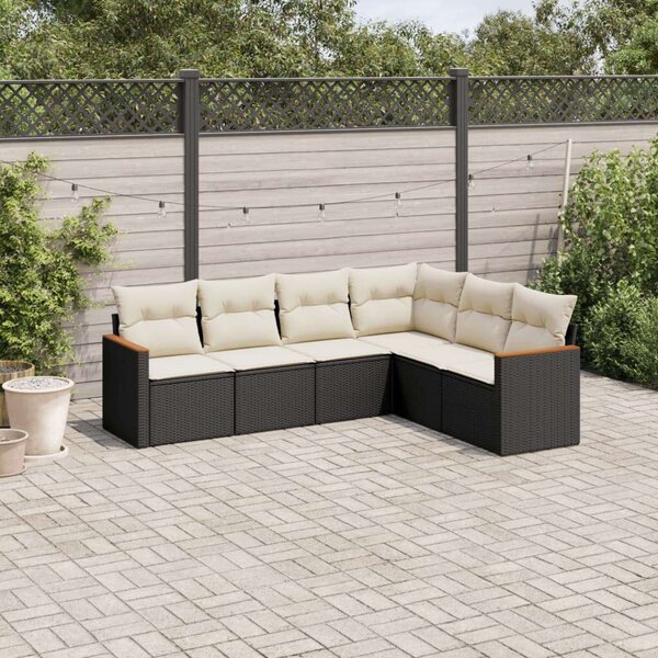 VidaXL 6 részes fekete polyrattan kerti ülőgarnitúra párnákkal