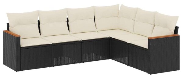 VidaXL 6 részes fekete polyrattan kerti ülőgarnitúra párnákkal