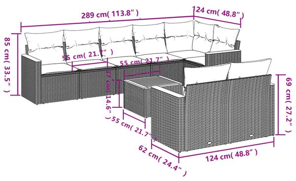 VidaXL 9 részes Kerti Ülőgarnitúra - Fekete Polyrattan