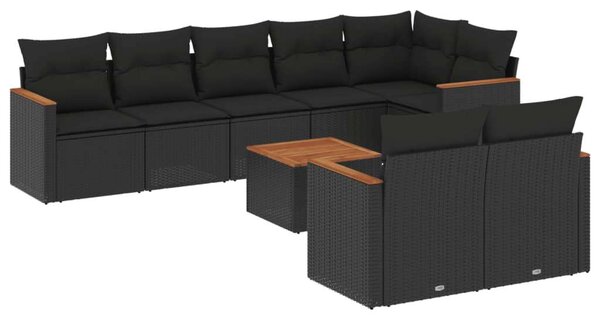 VidaXL 9 részes Kerti Ülőgarnitúra - Fekete Polyrattan
