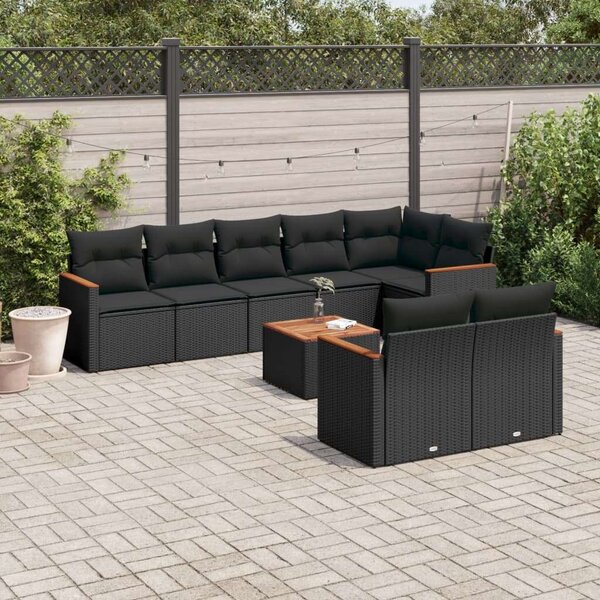 VidaXL 9 részes Kerti Ülőgarnitúra - Fekete Polyrattan