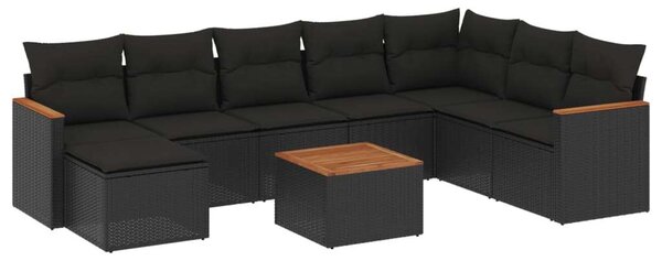 VidaXL 9 részes fekete polyrattan kerti ülőgarnitúra párnákkal