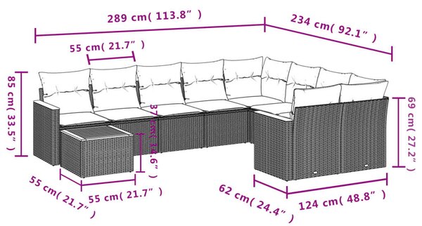 VidaXL Polyrattan Kerti Ülőgarnitúra - 10 részes - Szürke