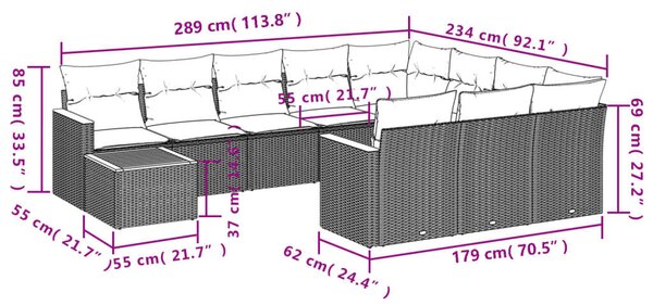 VidaXL Polyrattan Kerti Ülőgarnitúra - 11 részes - Fekete