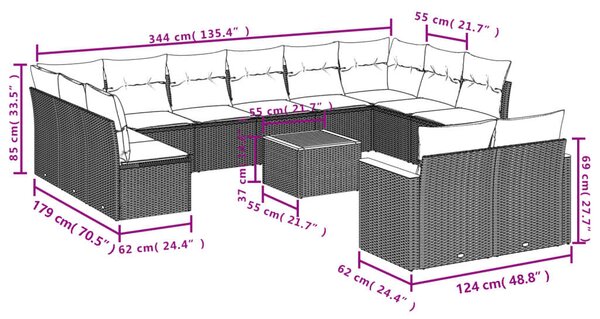 VidaXL Polyrattan Kerti Ülőgarnitúra - 13 részes - Szürke