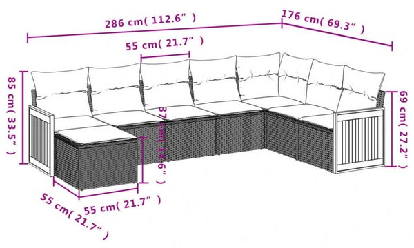 VidaXL Polyrattan Kerti Ülőgarnitúra - 8 részes, Fekete