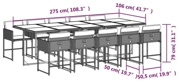 VidaXL Polyrattan Kerti Étkezőgarnitúra - 11 részes - Bézs