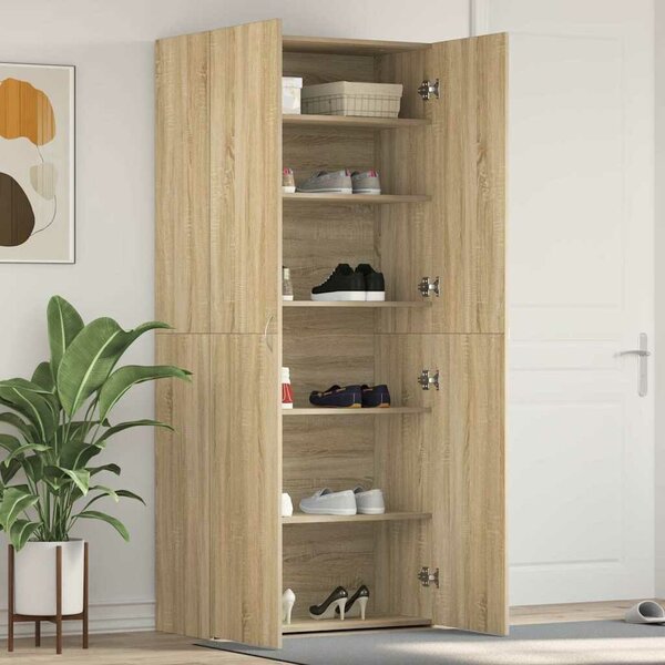 VidaXL Cipőszekrény polcokkal ajtóval Barna 80 x 35.5 x 180 cm Faanyag