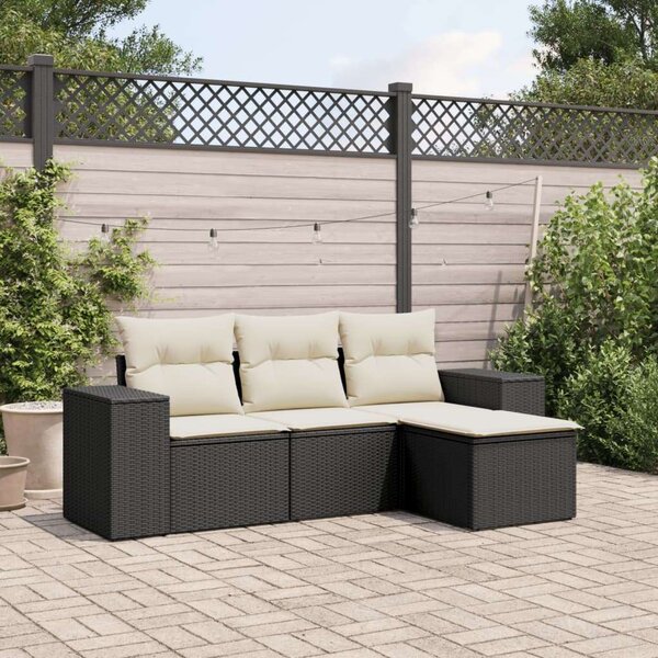 Polyrattan Kerti Ülőgarnitúra - 4 részes - Fekete