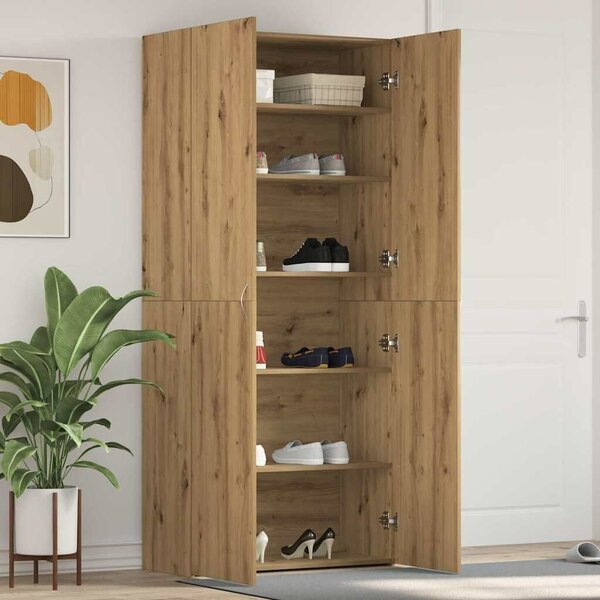 VidaXL Cipőszekrény polcokkal ajtóval Barna 80 x 35.5 x 180 cm Faanyag