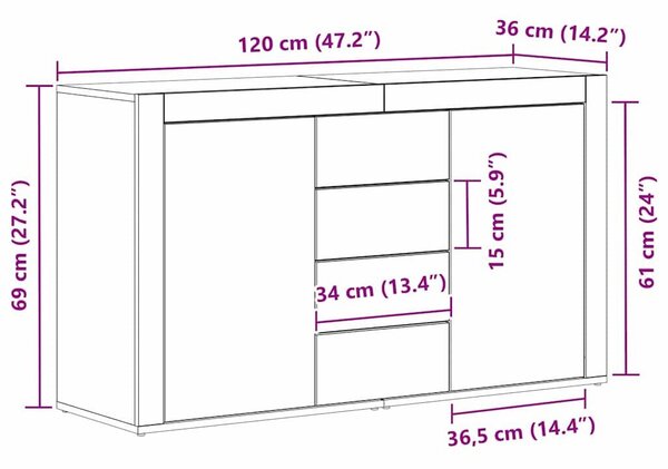 VidaXL Széf fiókkal Beton szürke 120 x 36 x 69 cm Faanyag