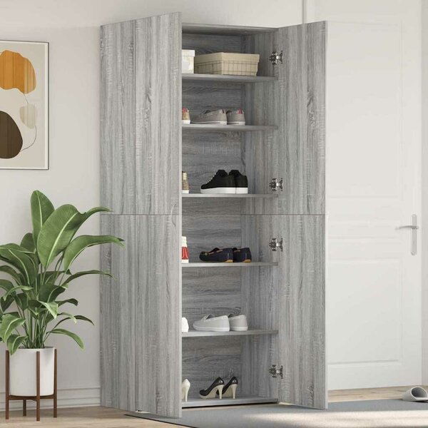 VidaXL Cipőszekrény polcokkal Szürke 80 x 35.5 x 180 cm Faanyag