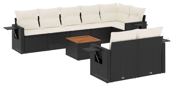 VidaXL 9 részes fekete polyrattan kerti ülőgarnitúra párnákkal