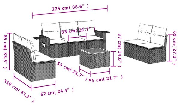 VidaXL Polyrattan Kerti Ülőgarnitúra - 8 részes - Bézs