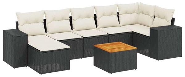 VidaXL 8 részes fekete polyrattan kerti ülőgarnitúra párnákkal