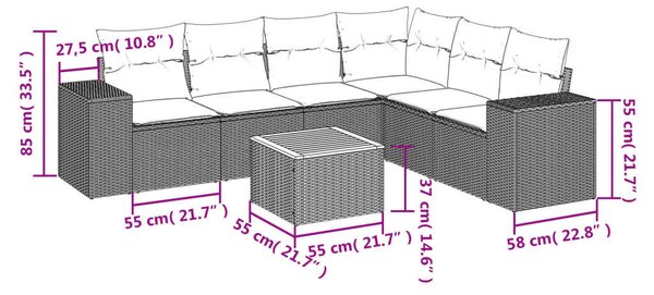 VidaXL Polyrattan Kerti Ülőgarnitúra - 7 részes - Fekete