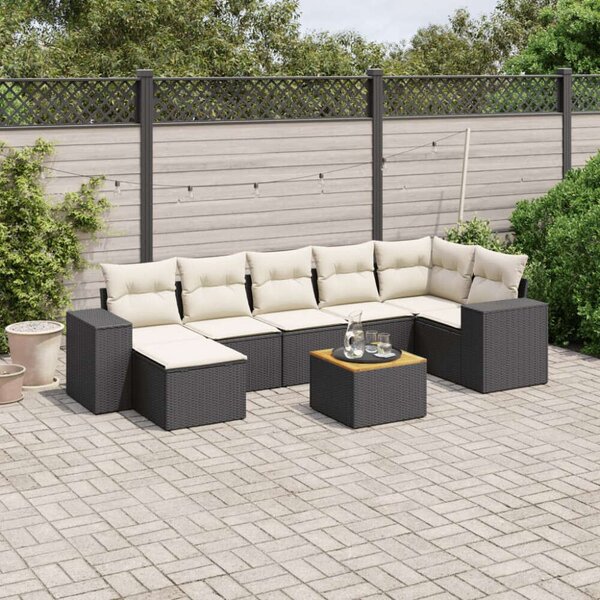 VidaXL 8 részes fekete polyrattan kerti ülőgarnitúra párnákkal
