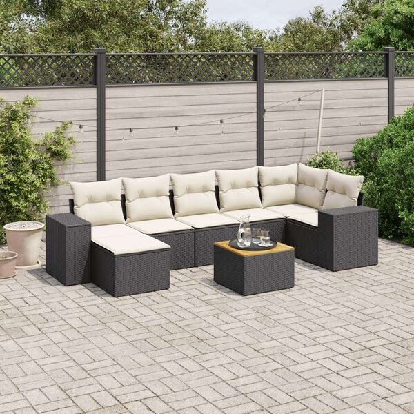 VidaXL 8 részes fekete polyrattan kerti ülőgarnitúra párnákkal