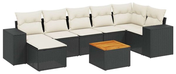 VidaXL 8 részes fekete polyrattan kerti ülőgarnitúra párnákkal