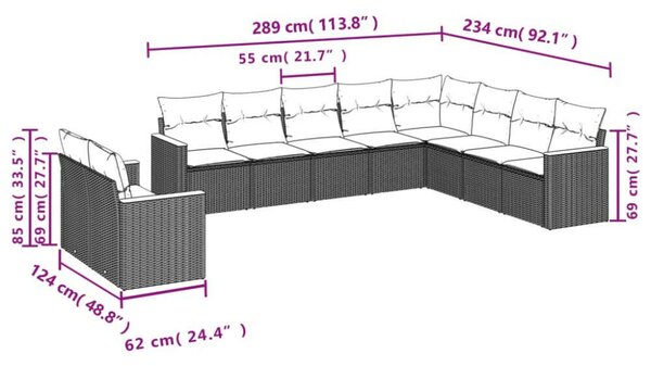 VidaXL Polyrattan Kerti Ülőgarnitúra - 10 részes - Fekete
