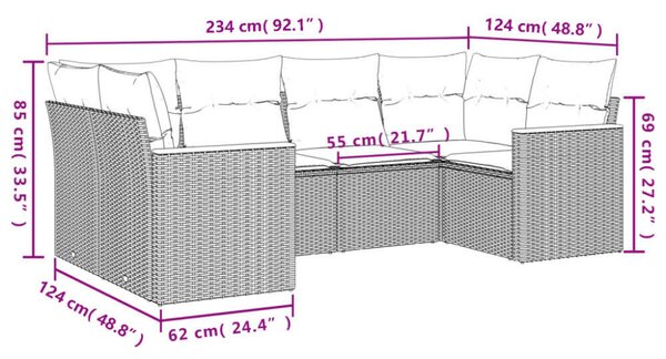 VidaXL Polyrattan Kerti Ülőgarnitúra - 6 részes - Fekete