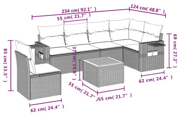 VidaXL Polyrattan Kerti Ülőgarnitúra - 7 részes, Szürke