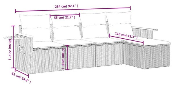 VidaXL 5 részes Kerti Kanapé Szett - Fekete Polyrattan
